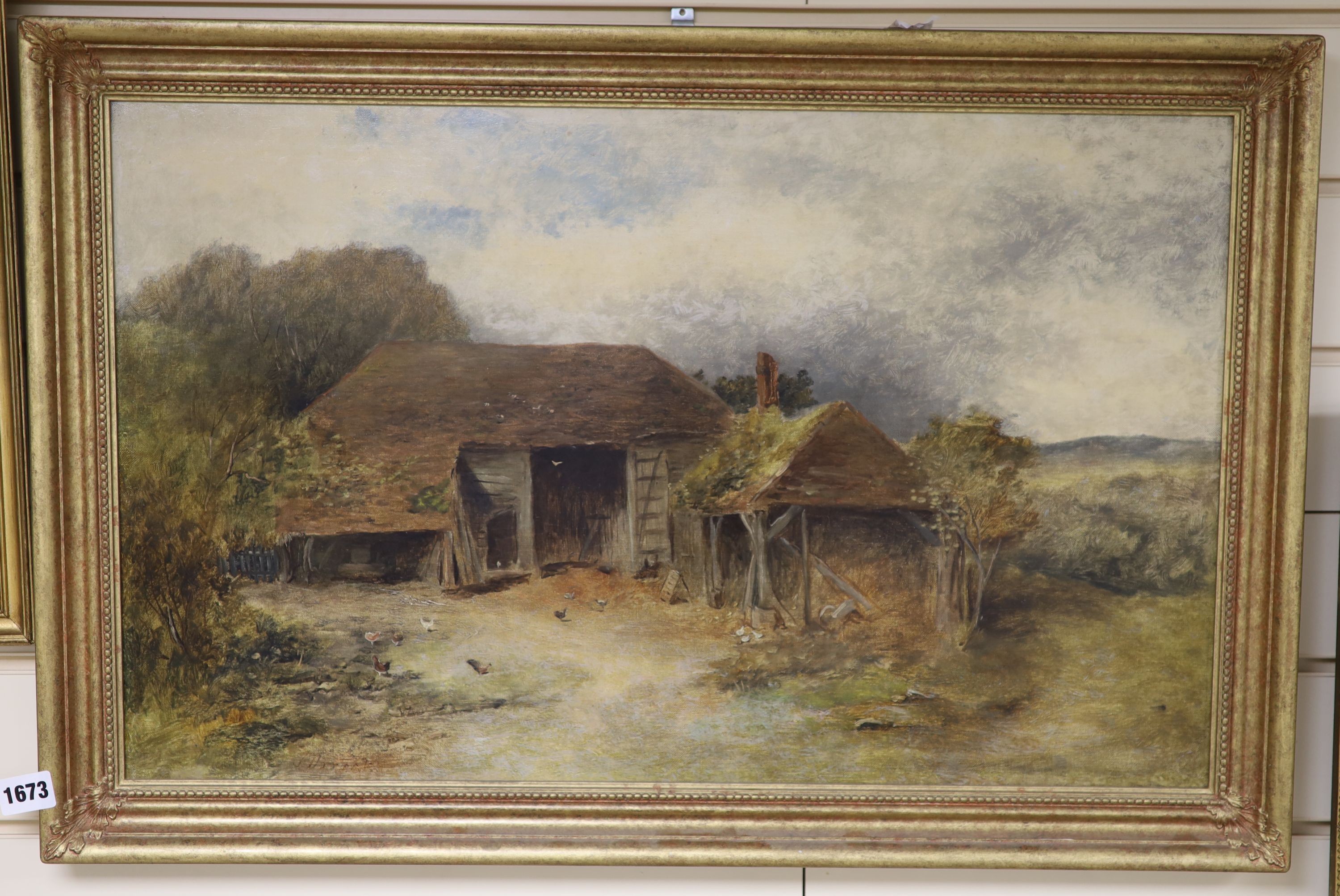 James Orrock (1829-1919), oil on canvas, Study of a barn, signed, 40 x 65cm.